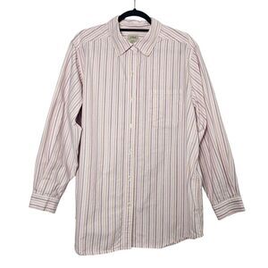 VTG LL Bean Women's Size 2X Shirt Button Up Stripe Pink Ivory‎ Purple Collar